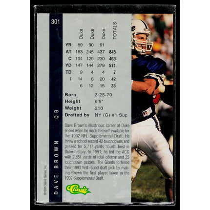 Dave Brown 1992 Classic Four Sport #301