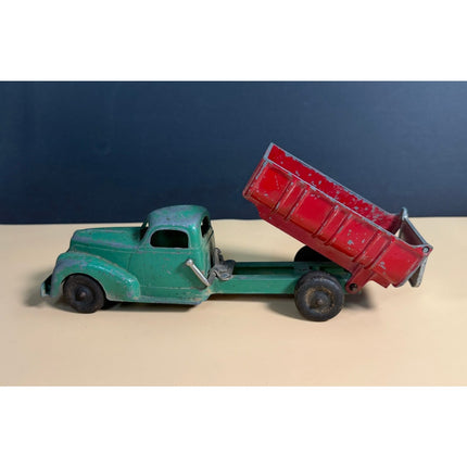 Vintage Hubley Kiddie Toy Dump Truck Green Red Diecast Metal