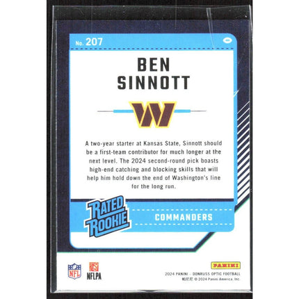 Ben Sinnott 2024 Donruss Optic #207 RC Washington Commanders