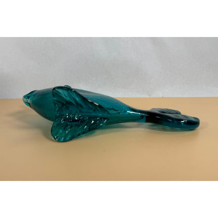 Vintage Blue Crackle Art Glass Fish Figurine Sculpture 11"