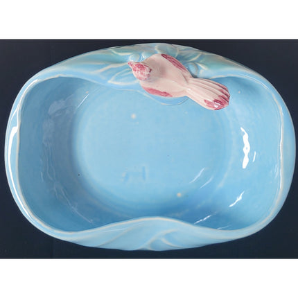 Vintage McCoy Bird Bath Bowl Planter – Blue & Burgundy  Ceramic Glaze