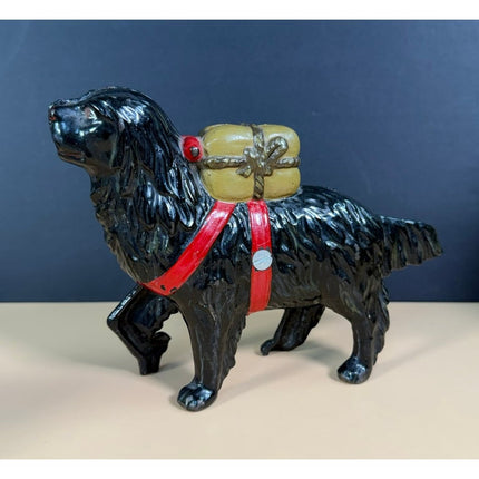Cast Iron Newfoundland Dog Still Bank Coin Bank Great Paint 8"