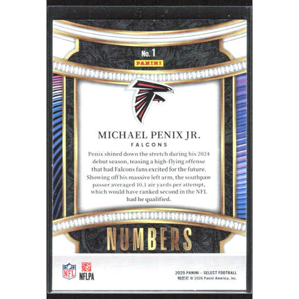 Michael Penix Jr. 2025 Panini Select Select Numbers #1 Atlanta Falcons