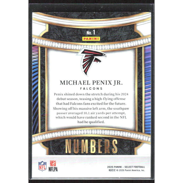 Michael Penix Jr. 2025 Panini Select Select Numbers #1 Atlanta Falcons