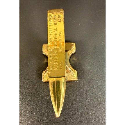 Manheim Bank Brass Anvil 100th Anniversary 1865-1965 Paperweight