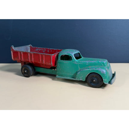 Vintage Hubley Kiddie Toy Dump Truck Green Red Diecast Metal