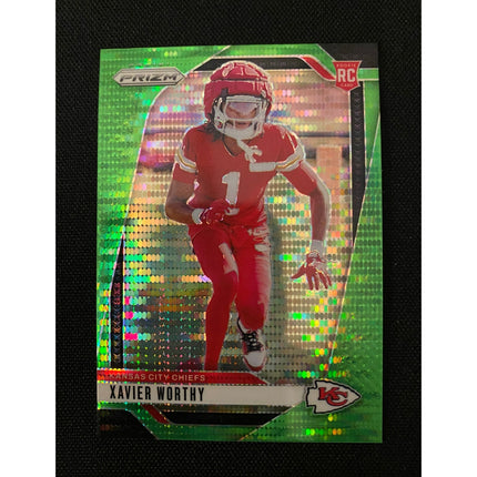 Xavier Worthy 2024 Panini Prizm #399 Neon Green Pulsar RC Rookie Card Chiefs