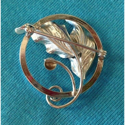Vintage C.R. Co. 12K Gold Filled Silvertone 1 1/4" Leaf Design Brooch