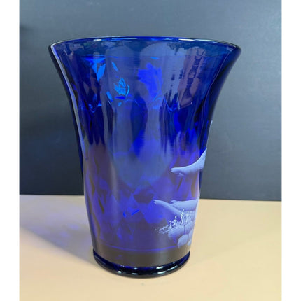 Fenton Art Glass 2010 Dad's Day Out Vase 2744EE Cobalt Hand Painted 8" OB