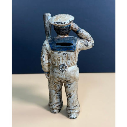 Hubley Sailor Still Bank 6" Vintage Cast Iron Coin Bank Original Paint