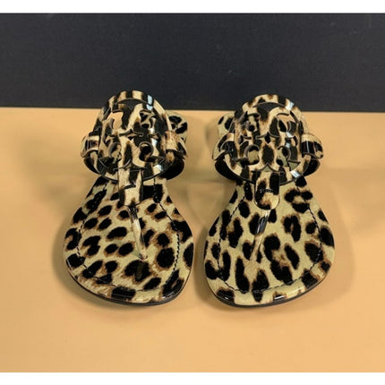 Tory Burch Miller Thong Sandal Natural Leopard Print Patent Leather W6.5 NIB