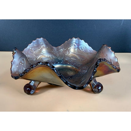 Fenton Carnival Glass Little Fishes 6" Amethyst Candy Bowl