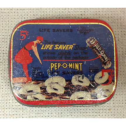 Vintage Life Saver Pep-O-Mint 5 Cent Tin – Early 1900s Original