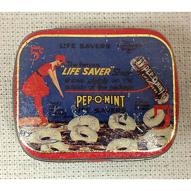 Vintage Life Saver Pep-O-Mint 5 Cent Tin – Early 1900s Original