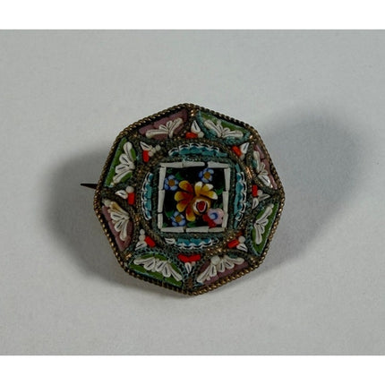 Vintage Italian Micro Mosaic Brooch 3" Made in Italy Pin