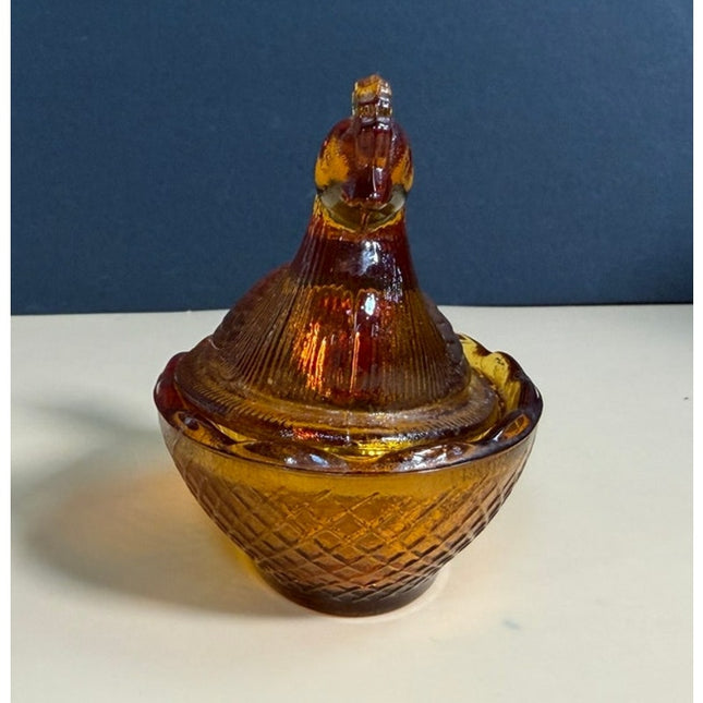 Amberina Glass Chicken on Nest Covered Dish 3.5" Collectible Glass