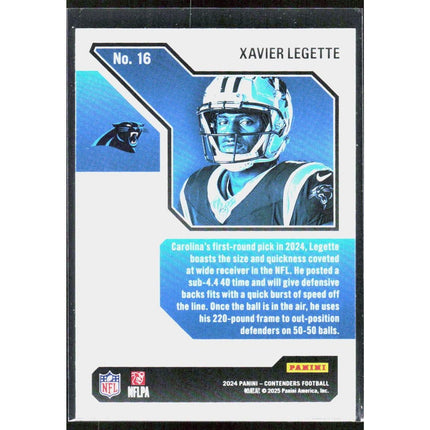Xavier Legette 2024 Panini Contenders #16 RC,AU Carolina Panthers