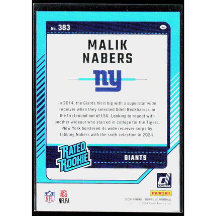 Malik Nabers 2024 Donruss #383 RC New York Giants