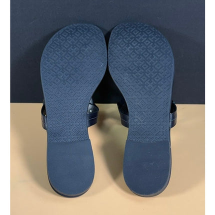 Tory Burch Miller Metal Logo Thong Sandals Navy Silver #47617 Women's 6.5 NIB