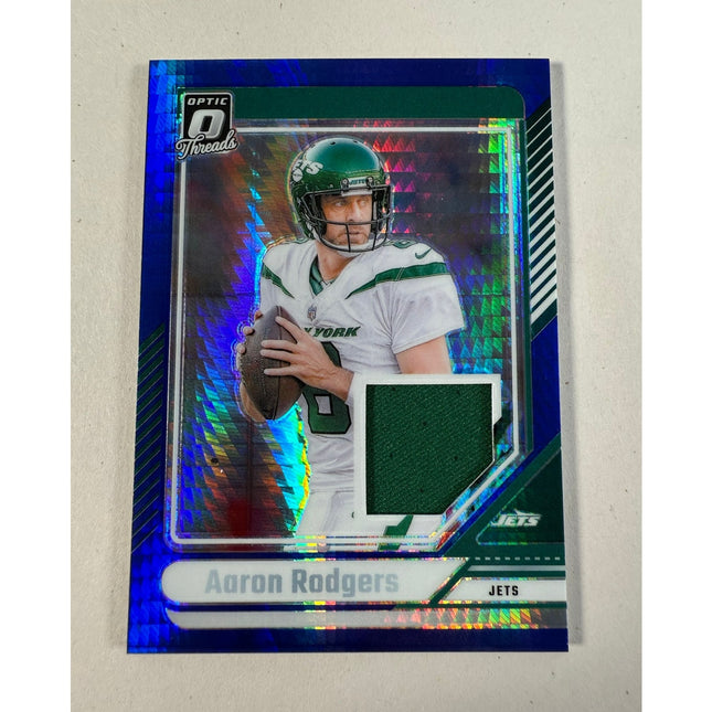 2024 Donruss Optic Aaron Rodgers #DTB-ARS Blue Hyper Prizm Patch New York Jets