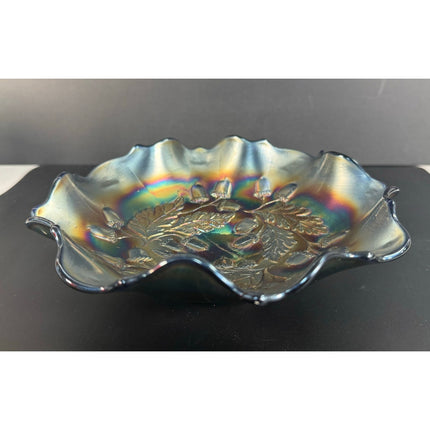 Fenton Cobalt Blue Carnival Glass Acorn 7½" Dish Collectible