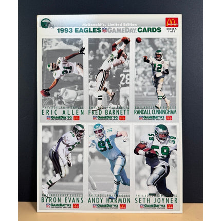 1993 McDonald's Philadelphia Eagles Unpunched Card Set of 3