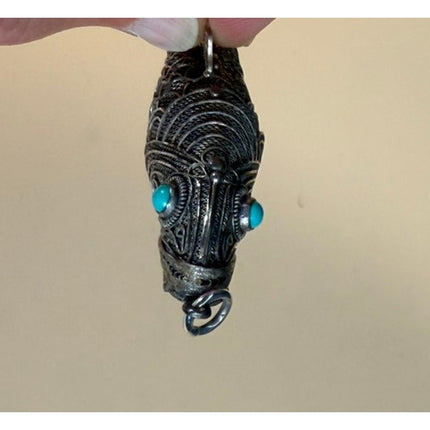Vintage Koi Fish Sterling Silver Articulated Pomander Pendant Turquoise Eyes
