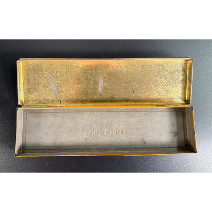 1927 Charles Lindbergh Spirit of St. Louis Orange Metal Pencil Box Case 8"