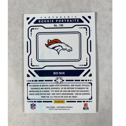 2024 Panini Photogenic Rookie Portraits Bo Nix Rookie Card RC #196 Broncos