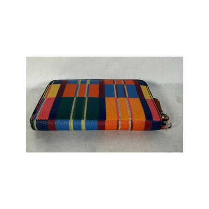 Tory Burch Medium Striped Multi-Color Zip-Around Wristlet Clutch Wallet