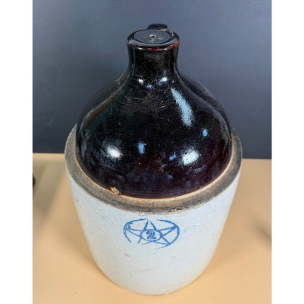 Blue Star No. 2 Salt Glaze Jug Crooksville Ohio 14" Vintage Stoneware Jug