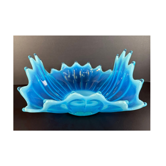 Fostoria Glass Heirloom Blue Opalescent Ruffle Bowl Swung