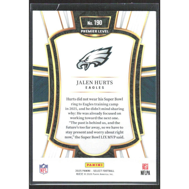 Jalen Hurts 2025 Panini Select #190 Philadelphia Eagles