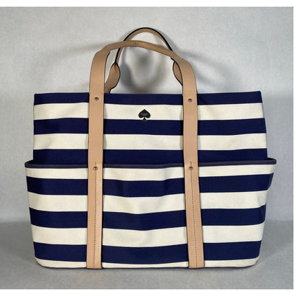 Kate Spade Striped Canvas Leather Weekender Tote Navy White Travel Bag