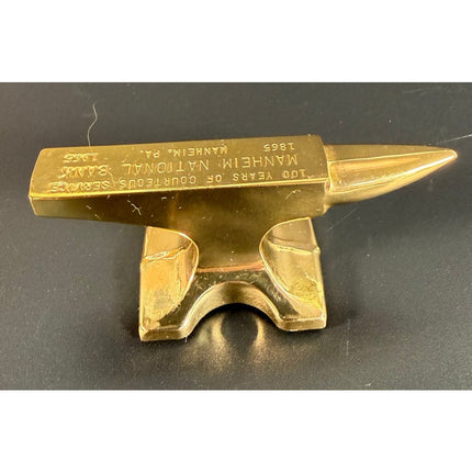 Manheim Bank Brass Anvil 100th Anniversary 1865-1965 Paperweight
