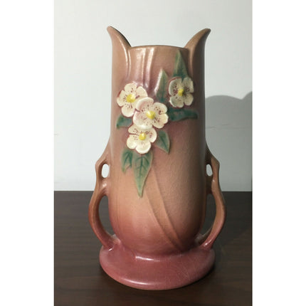 Vintage Roseville Pottery Mock Orange Vase #982-8 White Rose