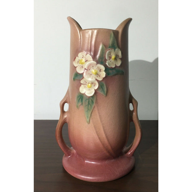 Vintage Roseville Pottery Mock Orange Vase #982-8 White Rose
