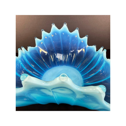 Fostoria Glass Heirloom Blue Opalescent Ruffle Bowl Swung