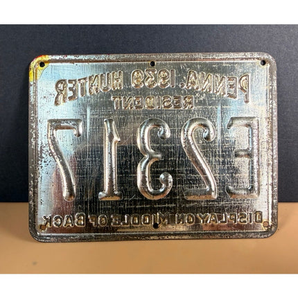 1939 Pennsylvania Resident Hunting License Metal Plate Tag Vintage Collectible