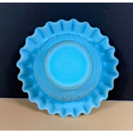 Fenton Blue Satin Persian Medallion 3-Piece Ribbed Fairy Lamp Candle Holder 6.5"