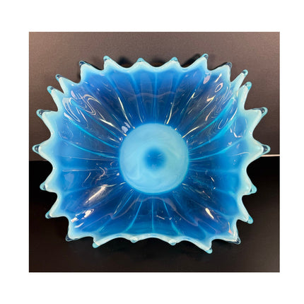 Fostoria Glass Heirloom Blue Opalescent Ruffle Swung Bowl 9.5"