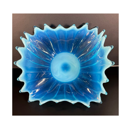 Fostoria Glass Heirloom Blue Opalescent Ruffle Bowl Swung