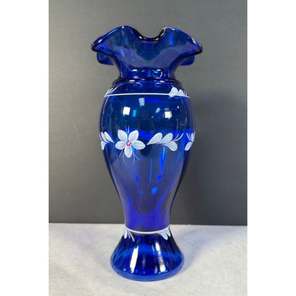 Fenton Cobalt Blue 9" Vase – Signed G. Burkhart