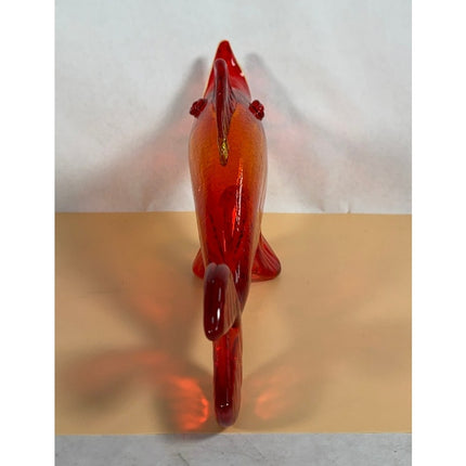 Vintage Orange Yellow Crackle Art Glass Fish Figurine Sculpture 15"