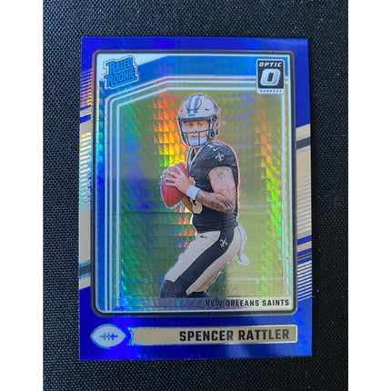 2024 Donruss Optic Spencer Rattler #289 Rated Rookie Blue Hyper RC Saints