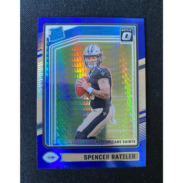 2024 Donruss Optic Spencer Rattler #289 Rated Rookie Blue Hyper RC Saints