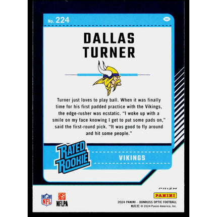 Dallas Turner 2024 Donruss Optic Blue Stars #224 RC Minnesota Vikings