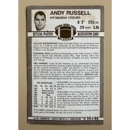 1971 Kellogg’s 3-D Super Stars Andy Russell #50 Pittsburgh Steelers