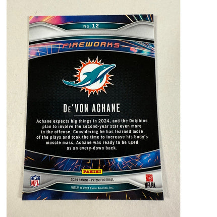 2024 Panini Prizm De'Von Achane RC #12 Fireworks Blue Rookie Insert Dolphins
