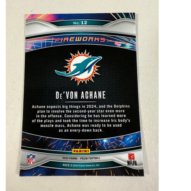 2024 Panini Prizm De'Von Achane RC #12 Fireworks Blue Rookie Insert Dolphins